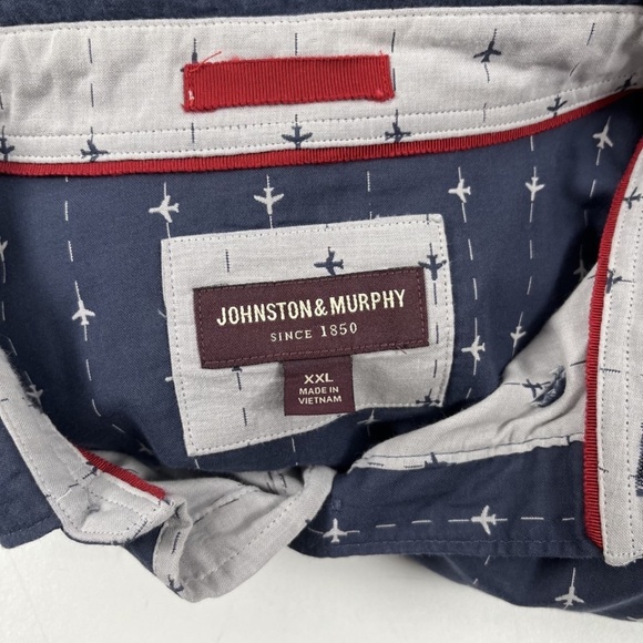 Johnston & Murphy Men's 2X Short Sleeve Button Up Casual Blue w Airplanes - Picture 6 of 9